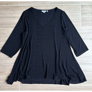 Chicos Size 3 / XL Black Slinky Stretch V Neck Long Sleeve Top Womens Shirt